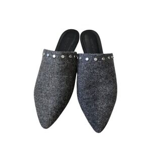 Bernardo Annie Mules Flat Charcoal Gray Wool Studded Point Leather‎ 8.5
